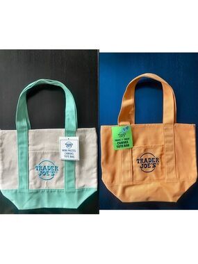 Trader Joe's Mini Pastel Canvas Tote Bag - Mint & Peach